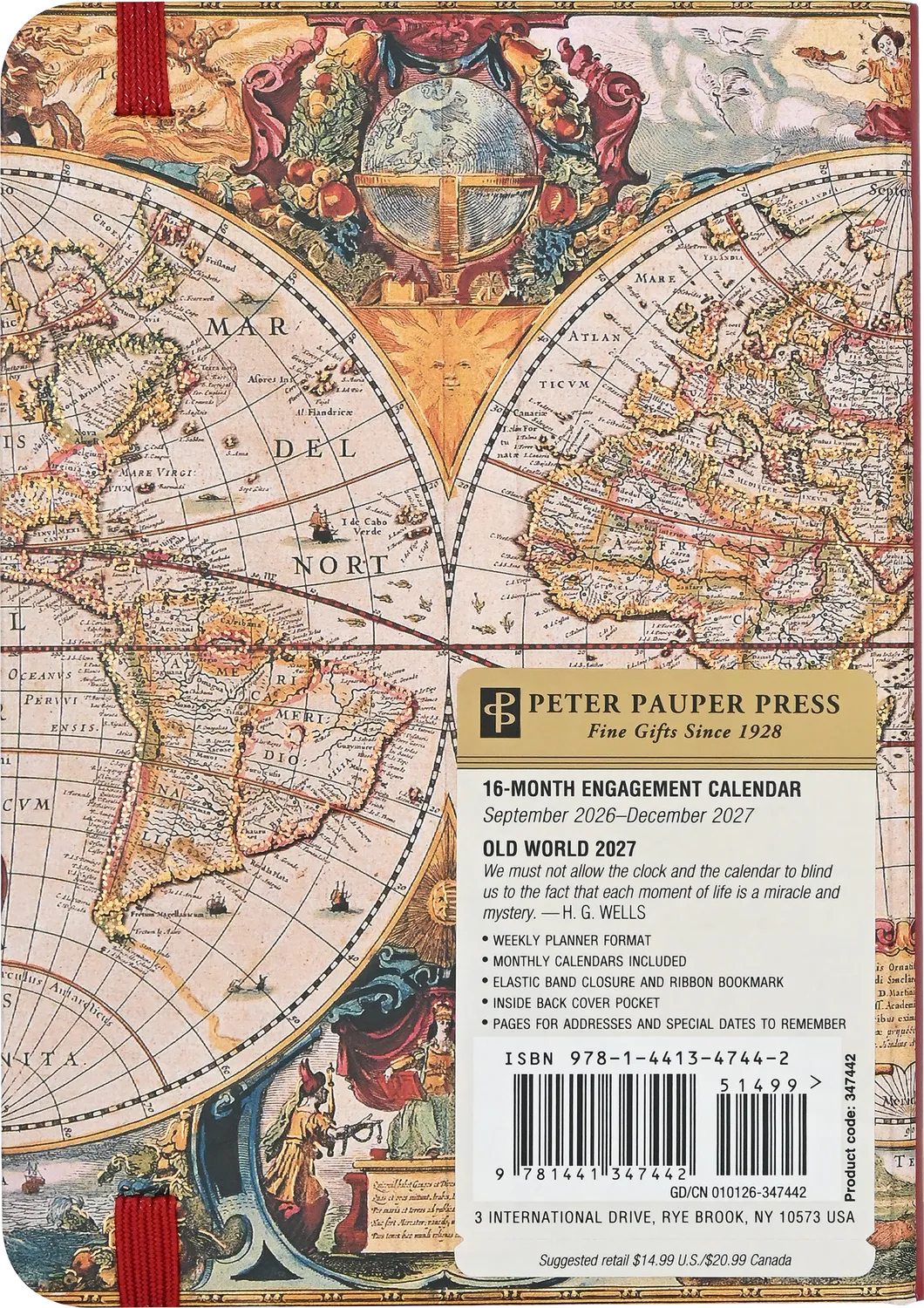 Peter Pauper Press 2027 Old World ukeplanlegger 5x7 kartmotiv