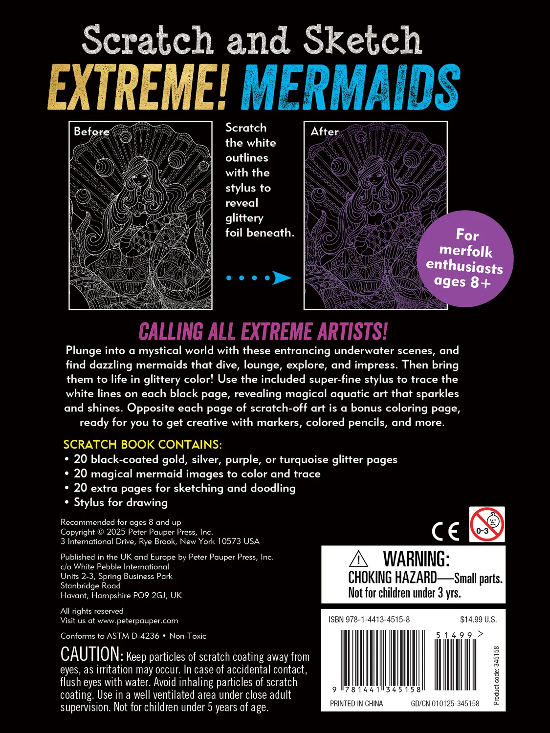 Peter Pauper Press Scratch and Sketch Extreme! Mermaids skrapebok