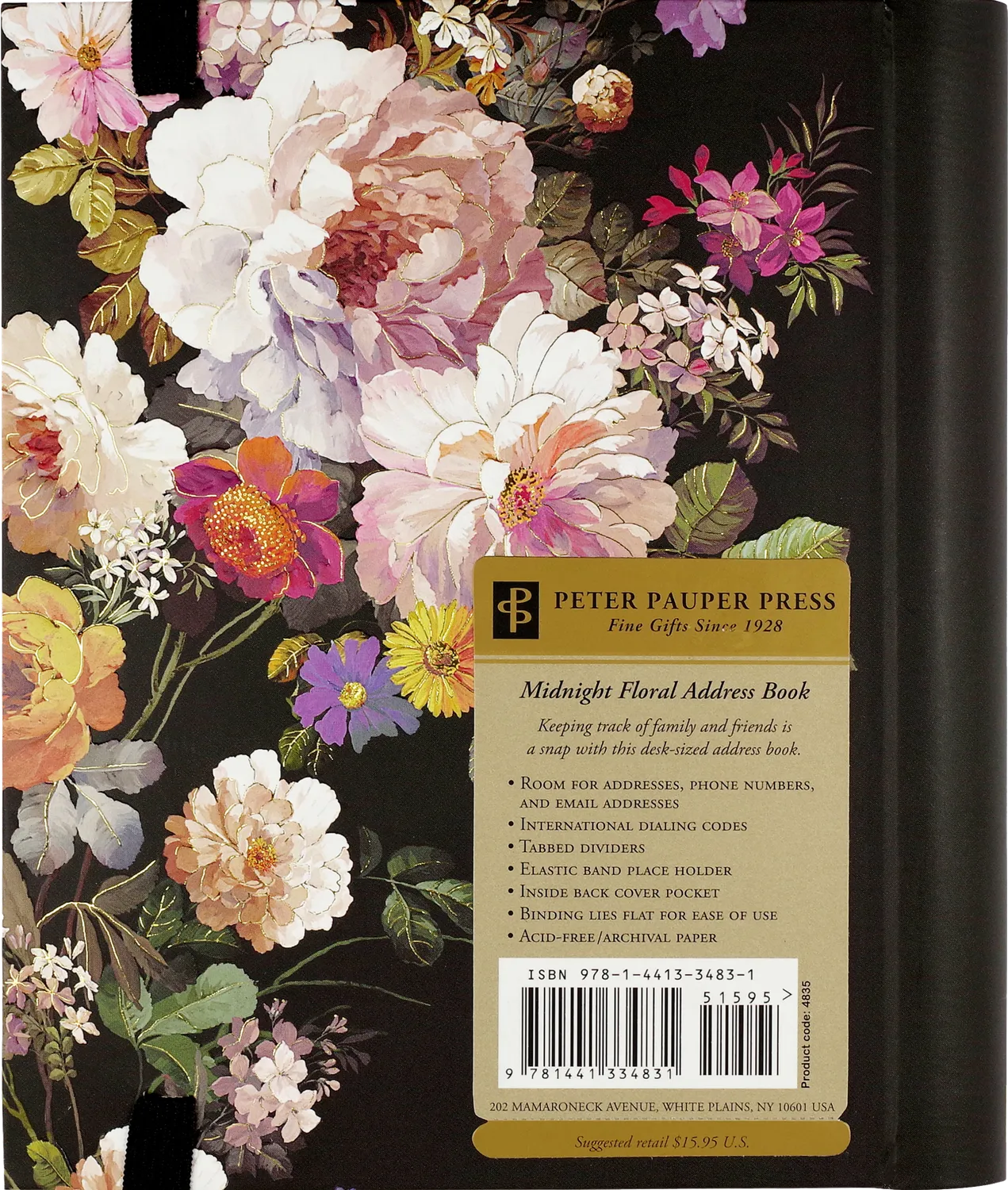 Peter Pauper Press Midnight Floral adressebok stor