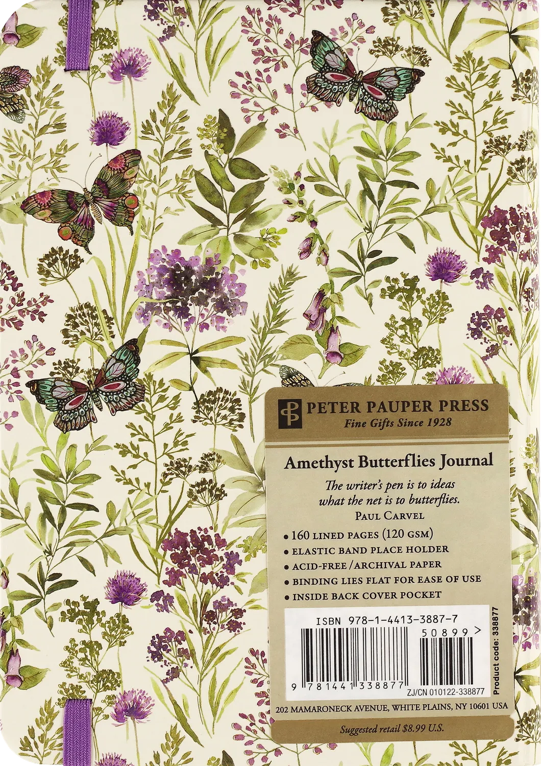 Peter Pauper Press Amethyst Butterflies journal linjert liten