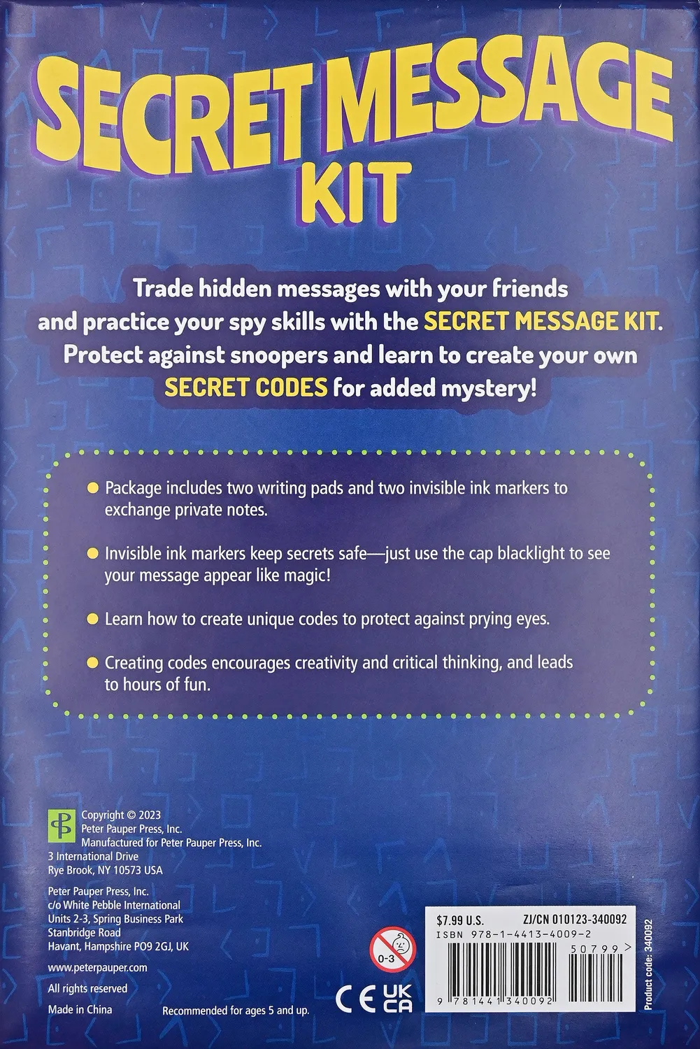 Peter Pauper Press Secret Message Kit spionsett usynlig blekk