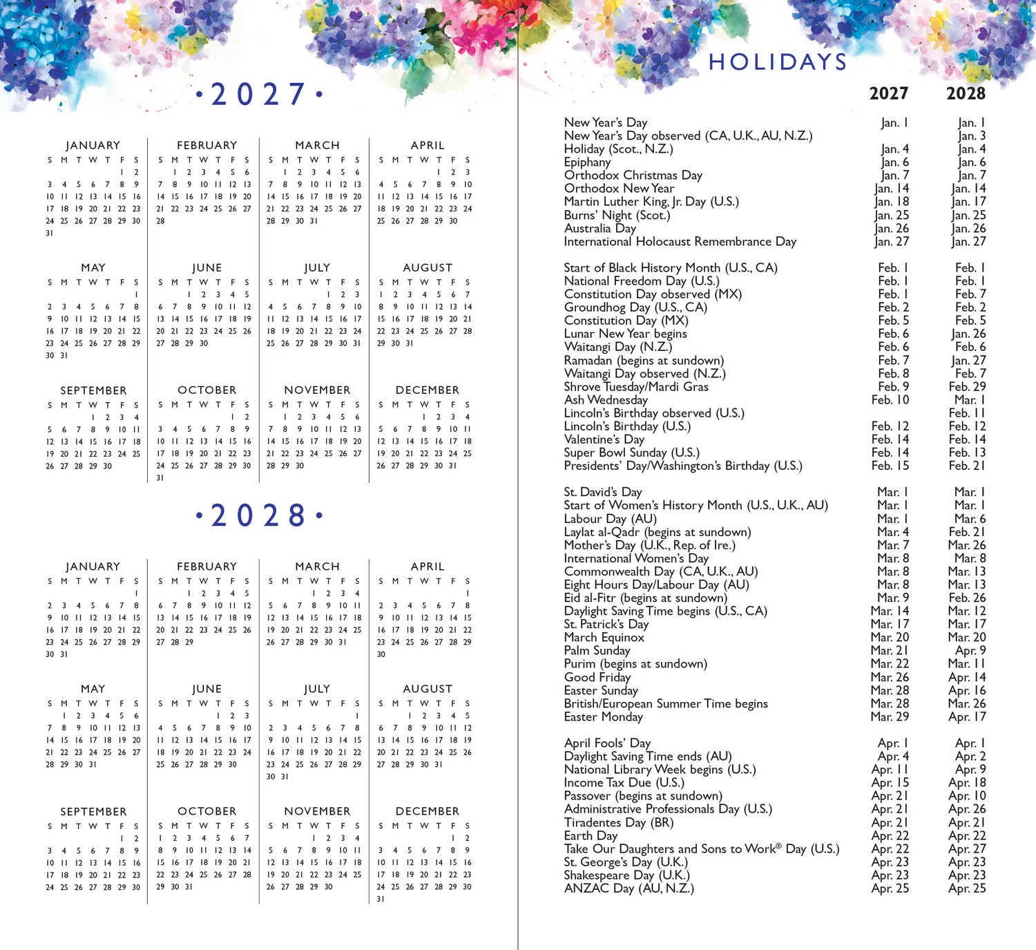Peter Pauper Press Hydrangeas lommeplanner 2027-2028 2-år