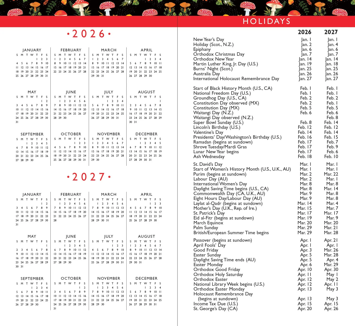 Peter Pauper Press Mushrooms lommeplanner 2026-2027 sopp