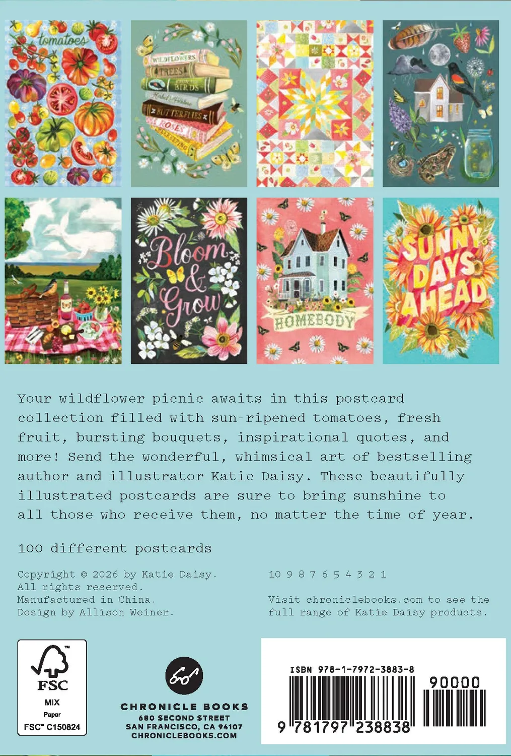 Wildflower Picnic Postcards postkortbok 100 stk Katie Daisy
