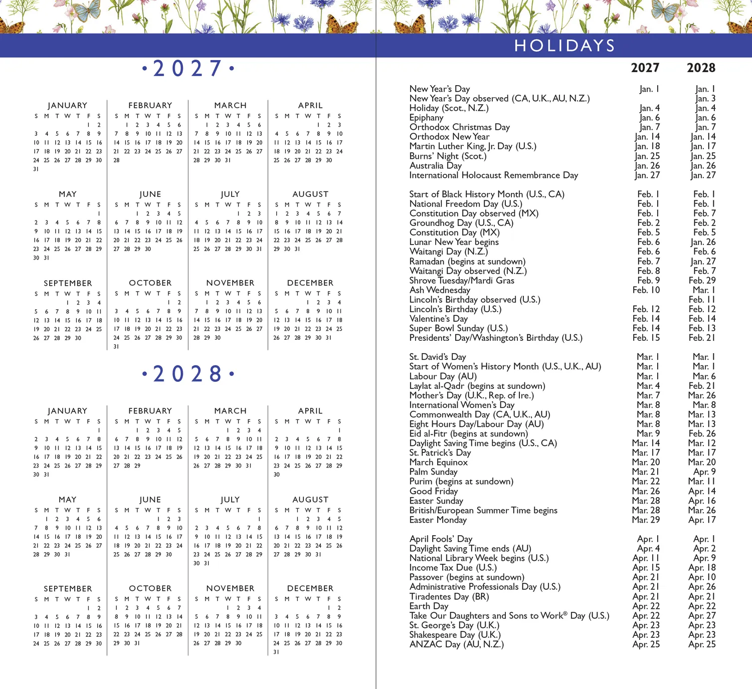 Peter Pauper Press Wildflower Garden lommeplanner 27-28
