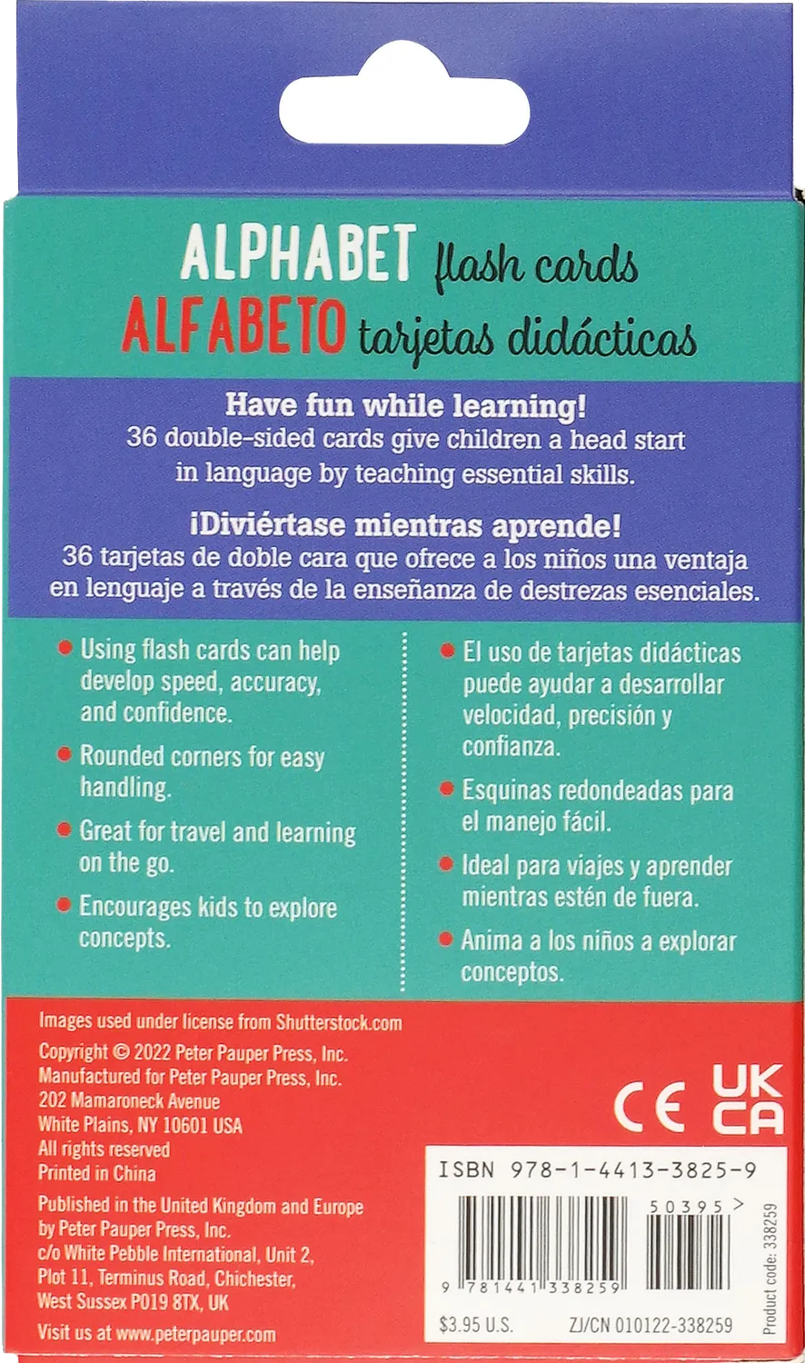 Peter Pauper Press Alphabet flash cards engelsk-spansk 36-pk