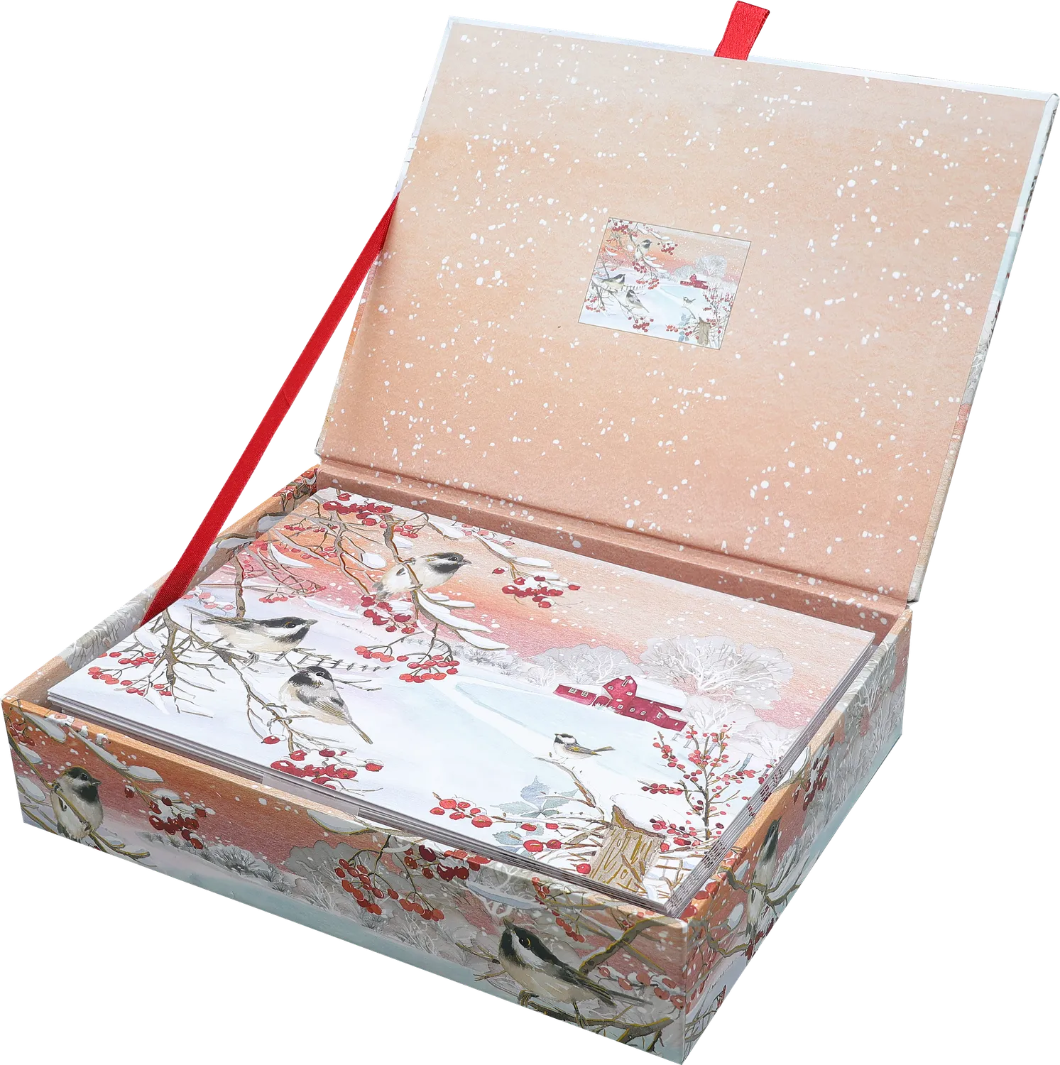 Peter Pauper Press Snowy Songbirds julekort 20-pk med gullfolie