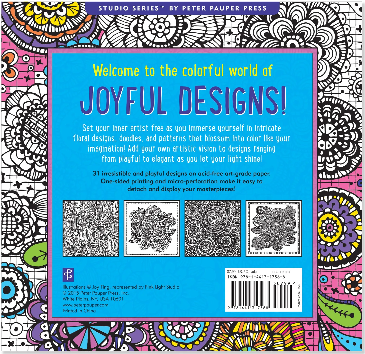 Peter Pauper Press Joyful Designs fargeleggingsbok 31 sider