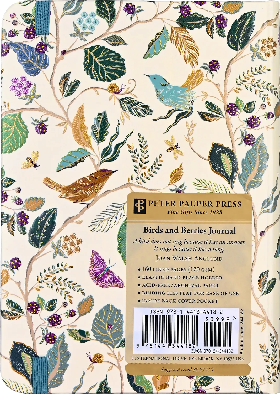 Peter Pauper Press Birds and Berries notatbok gullkant