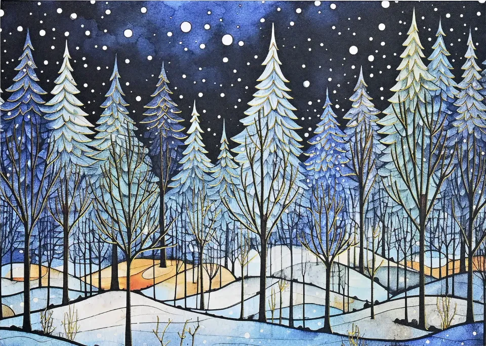 Peter Pauper Press Winter Nightfall julekort 20 stk gullfolie