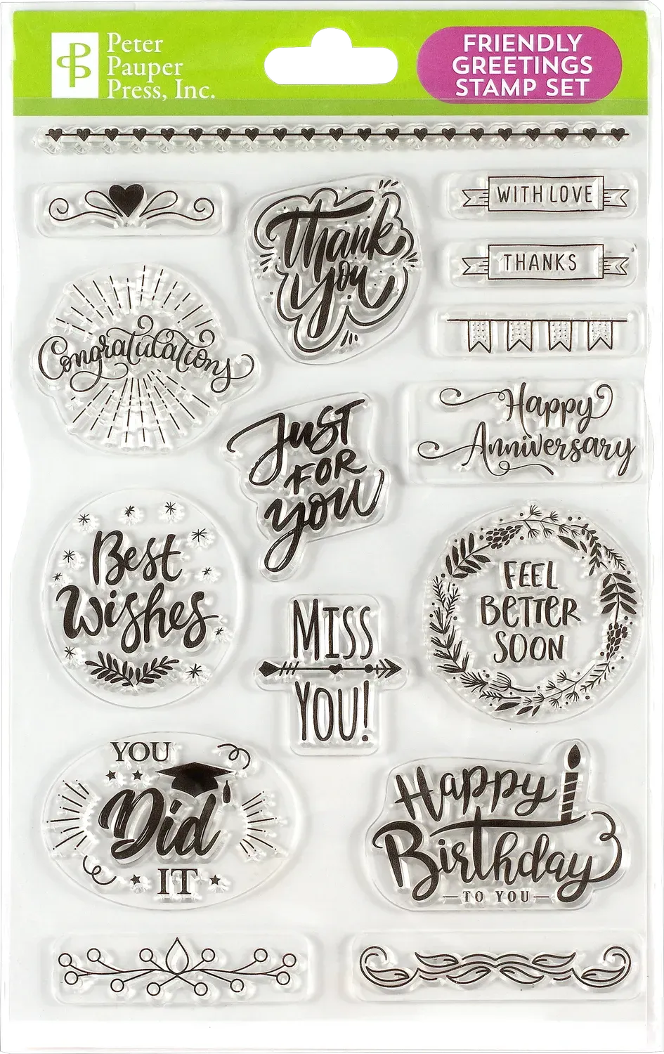 Peter Pauper Press Friendly Greetings stempelsett 16 stk silikon