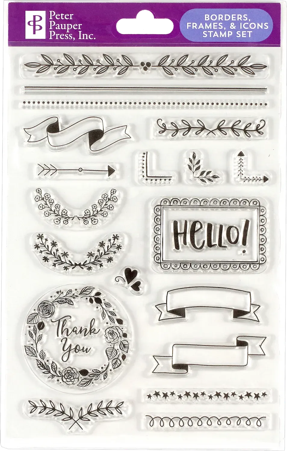Peter Pauper Press Borders Frames Icons stempelsett 19 stk