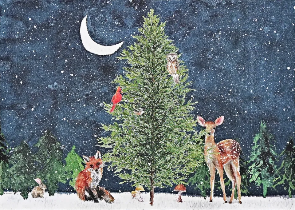 Peter Pauper Press Moonlit Forest Friends Deluxe julekort 20-pk gullfolie