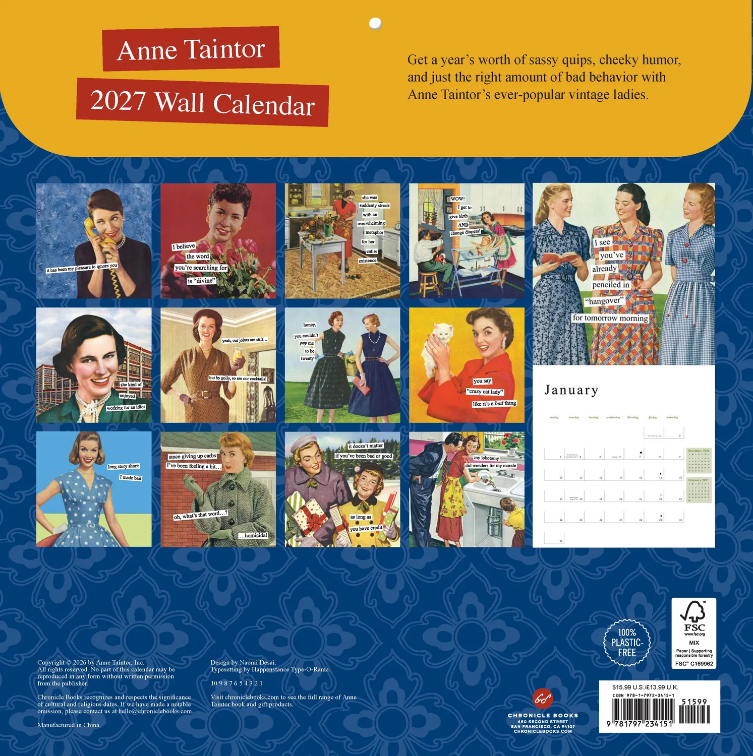Abrams & Chronicle Books Anne Taintor 2027 veggkalender humor