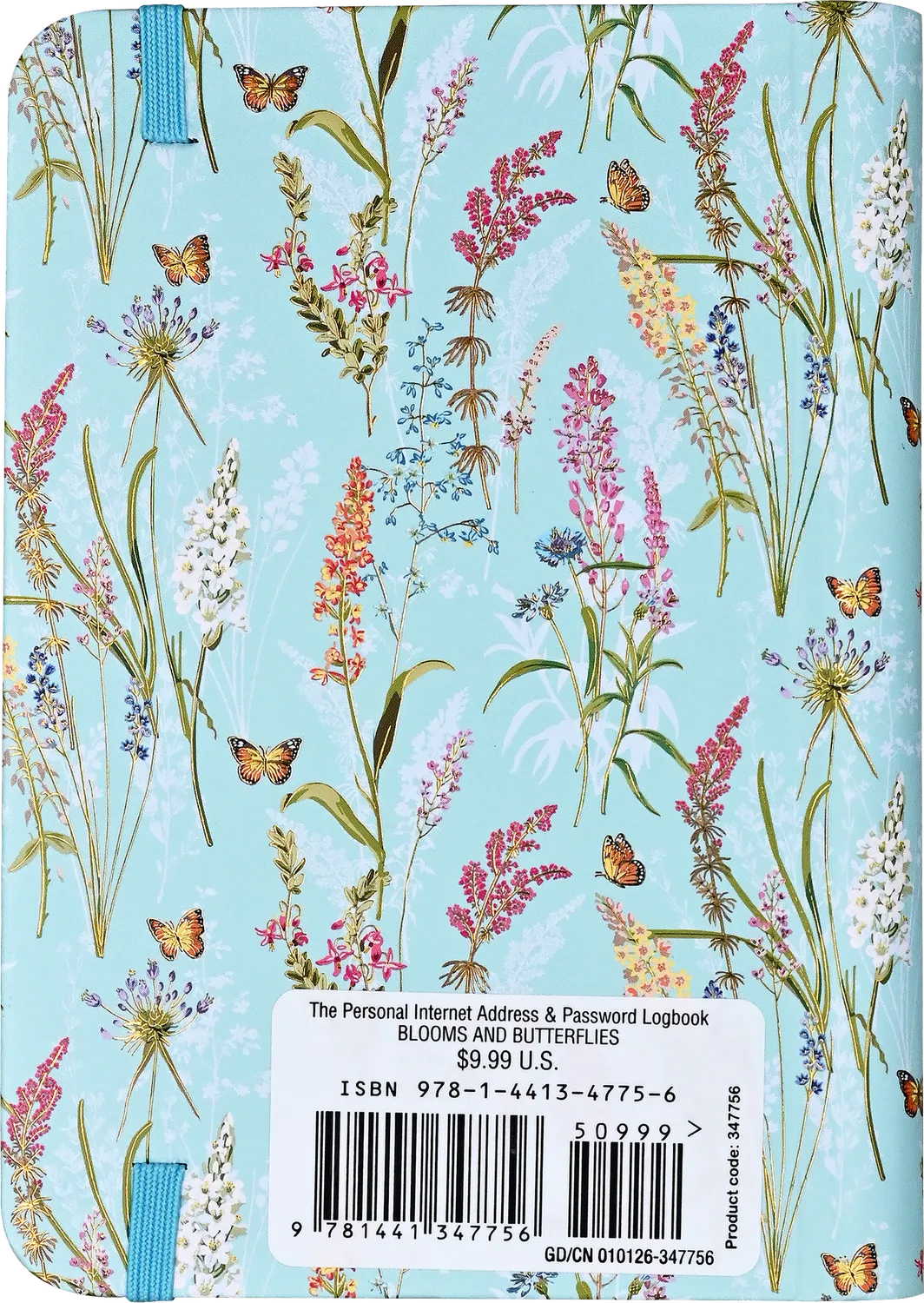 Peter Pauper Press Blooms & Butterflies passordbok med gullfolie
