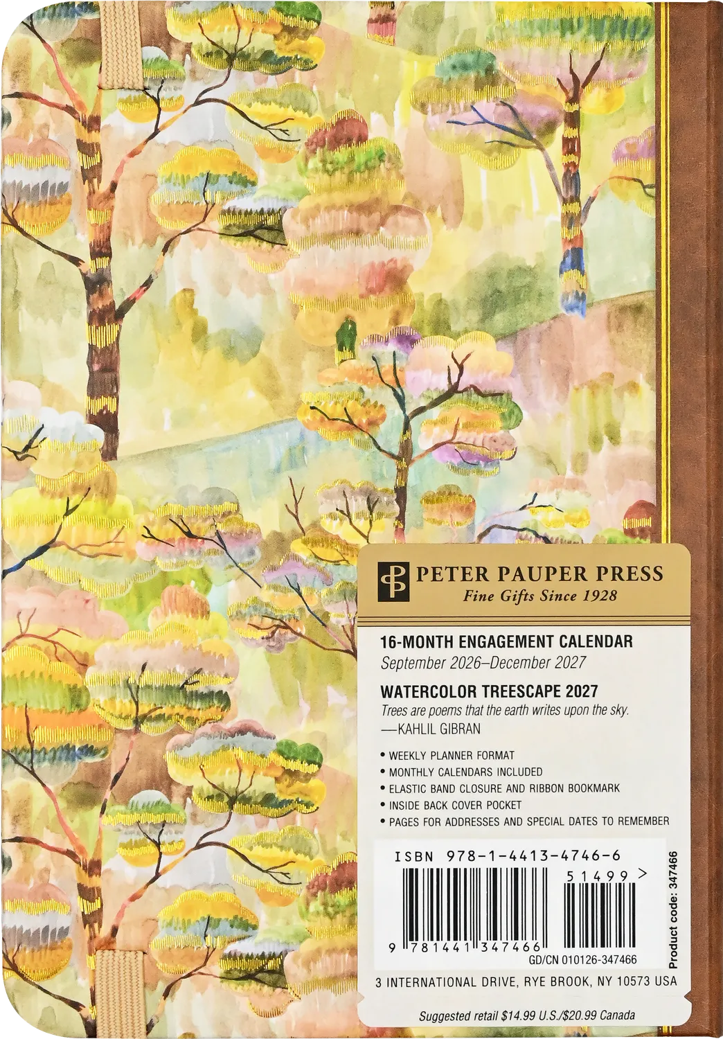 Peter Pauper Press 2027 Watercolor Treescape ukeplanlegger