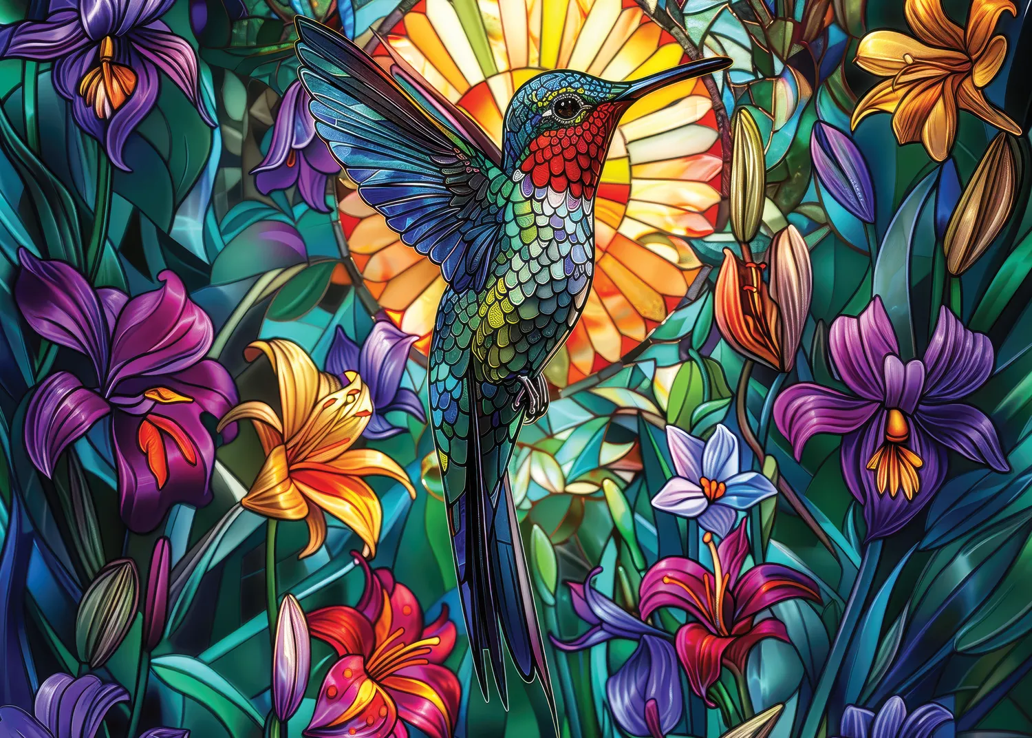 Peter Pauper Press Stained Glass Hummingbird puslespill 1000 folie