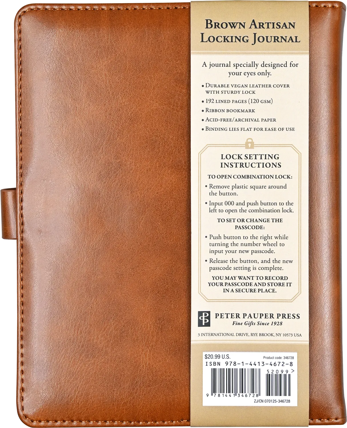 Peter Pauper Press Brown Artisan journal med lås linjert