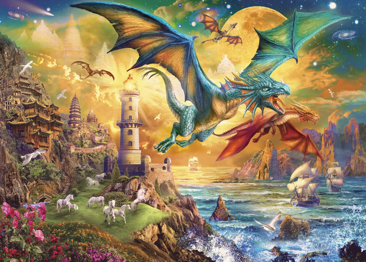Peter Pauper Press Land of Dragons puslespill 1000 gullfolie