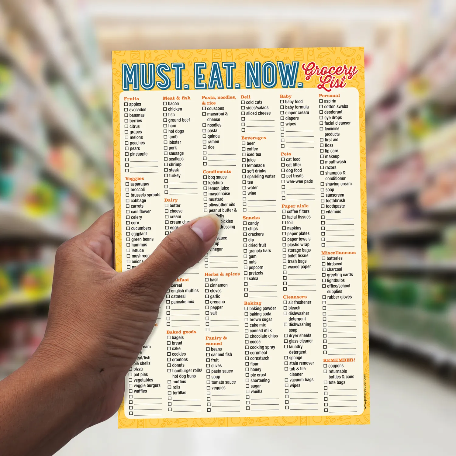Peter Pauper Press Must Eat Now handleliste blokk 60 ark