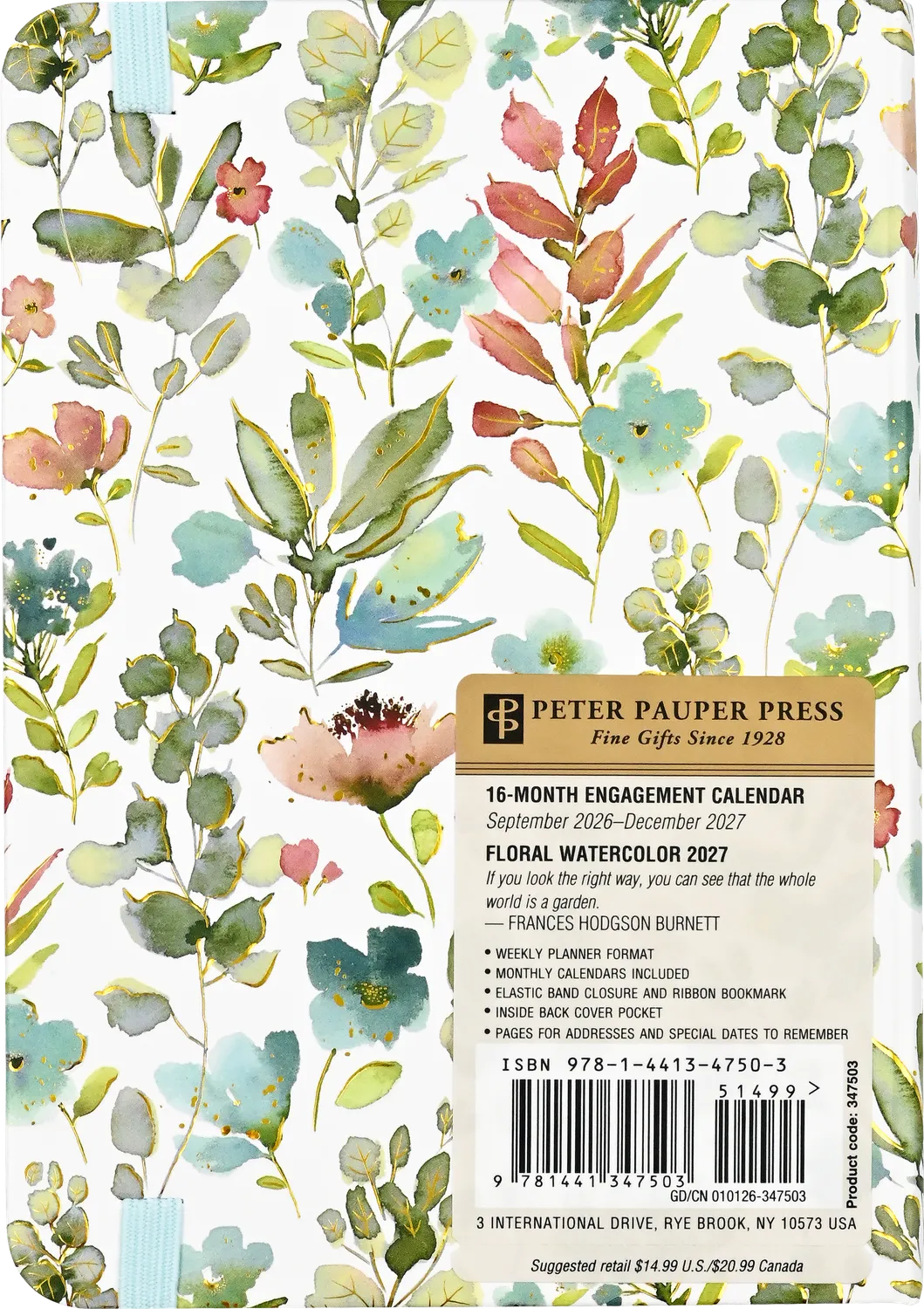 Peter Pauper Press Floral Watercolor ukeplanlegger 2027