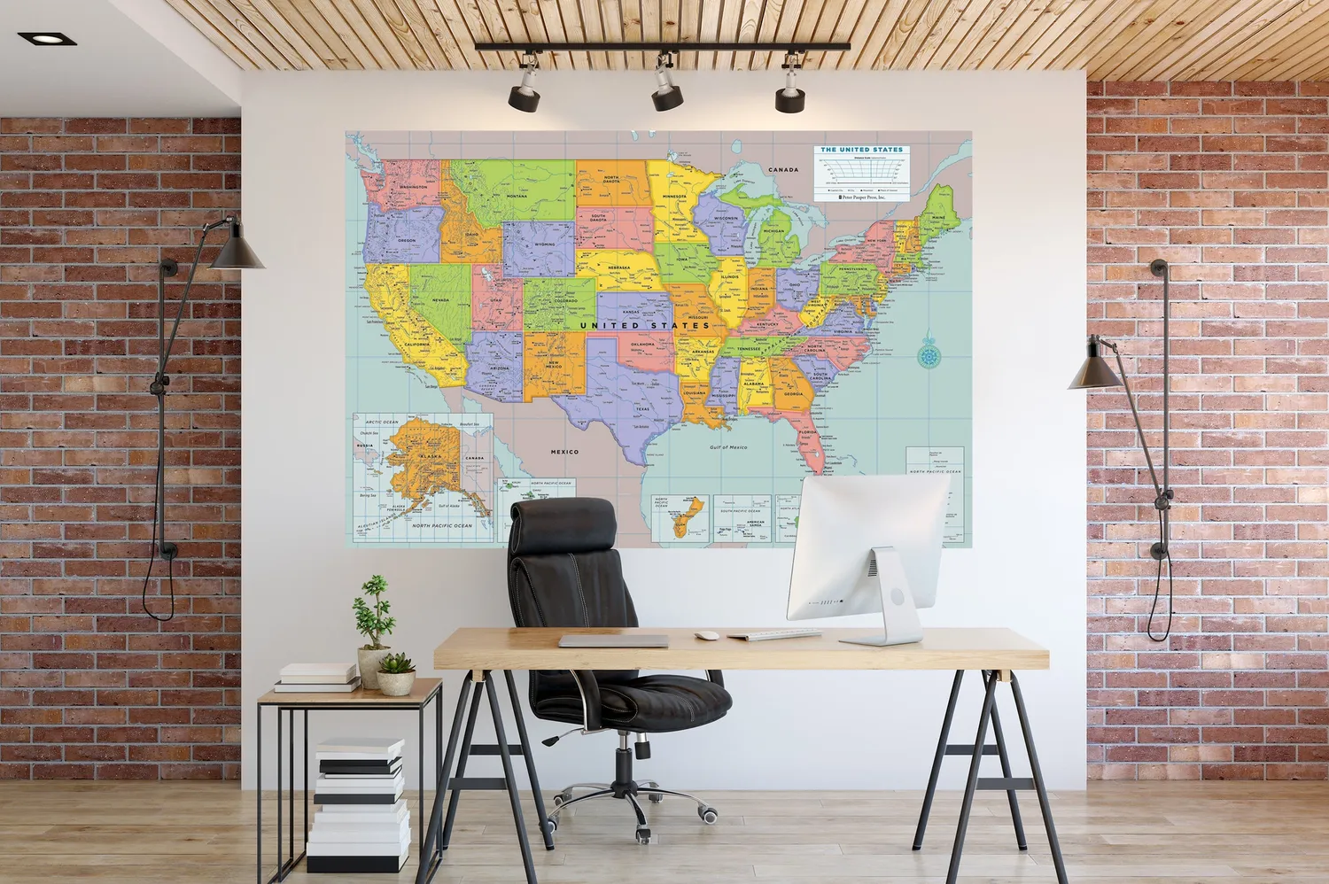 Peter Pauper Press USA veggkart laminert 67x45" whiteboard