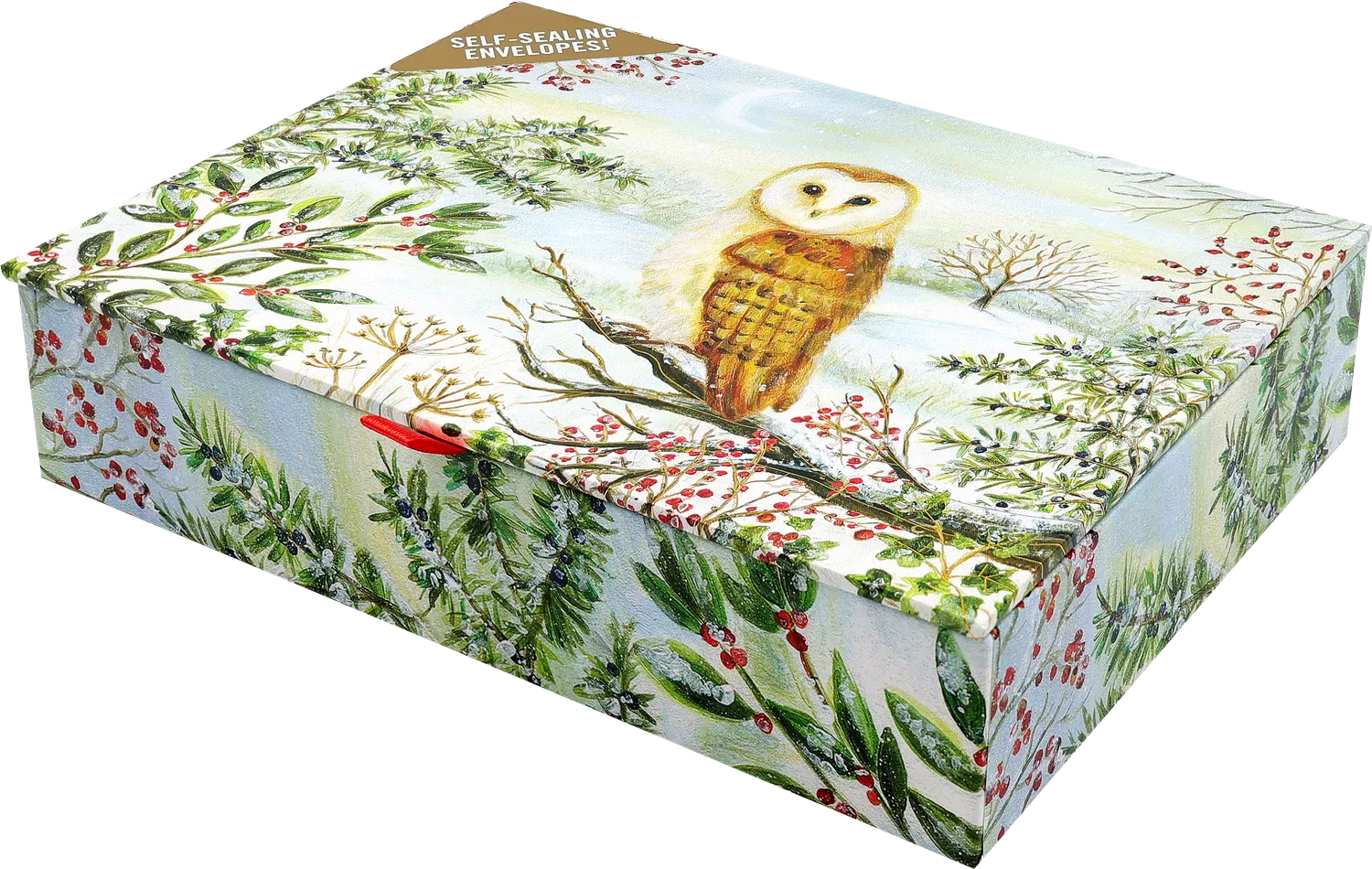 Peter Pauper Press Barn Owl in Winter julekort 20 stk eske gullfolie