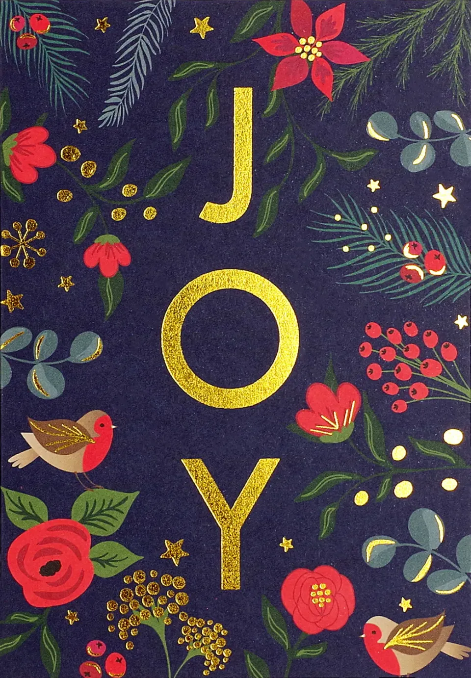 Peter Pauper Press Joy julekort små 20 stk blå gullfolie