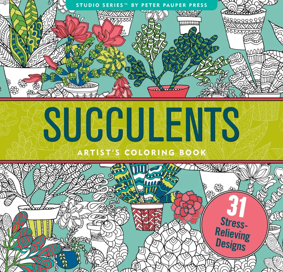Peter Pauper Press Succulents fargeleggingsbok 31 motiver