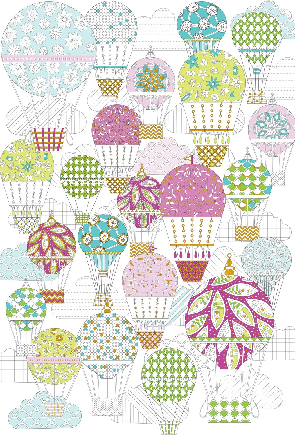 Peter Pauper Press Hot Air Balloons fargeleggingsplakat gullfolie