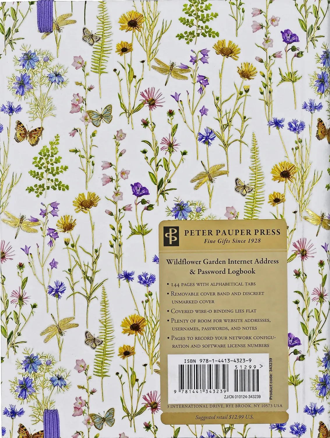 Peter Pauper Press Wildflower Garden passordbok stor internett loggbok