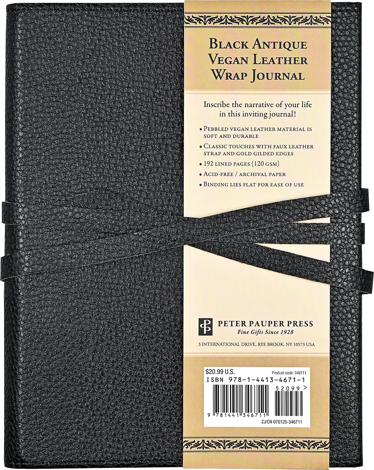 Peter Pauper Press Black Leather Wrap Journal dagbok 192 sider svart