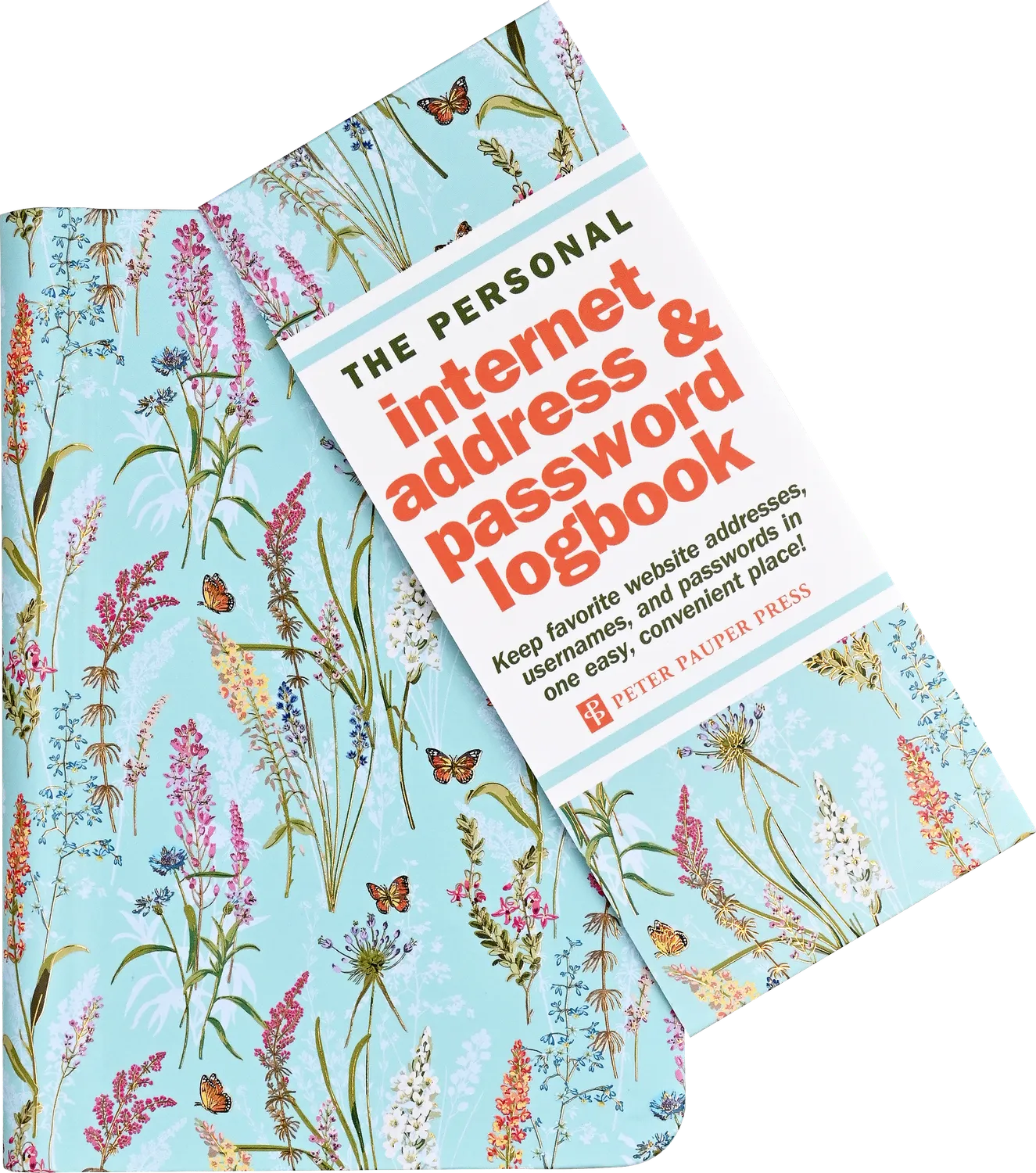 Peter Pauper Press Blooms & Butterflies passordbok med gullfolie