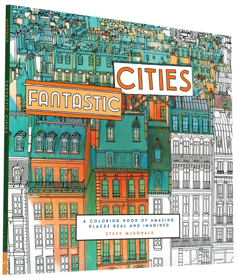 Abrams Fantastic Cities fargeleggingsbok pocket byer