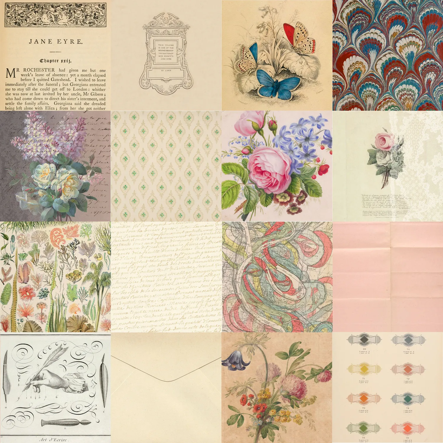 Peter Pauper Press Ephemera mønsterpapir 64 ark dobbeltsidig