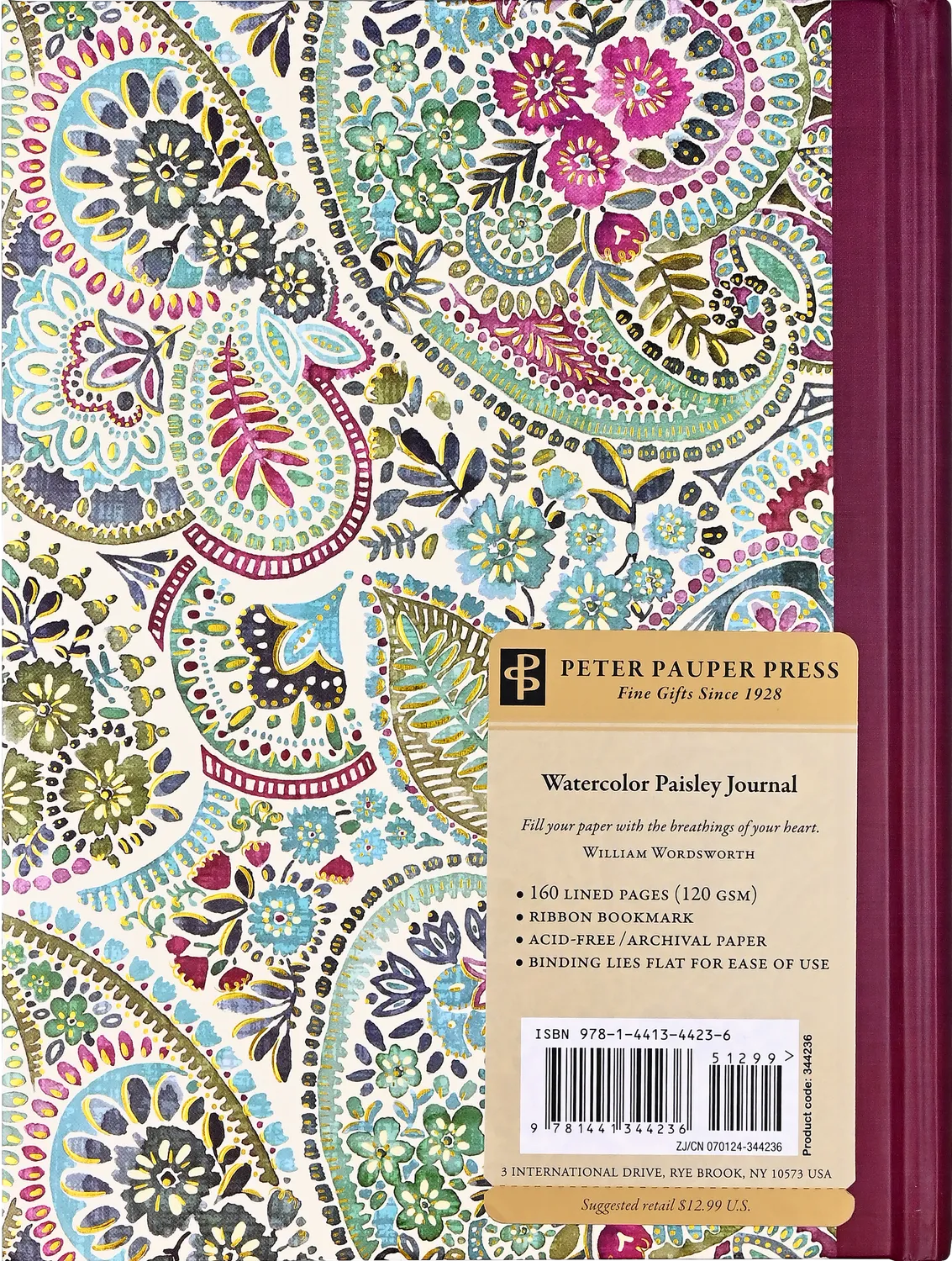 Peter Pauper Press Watercolor Paisley notatbok linjert
