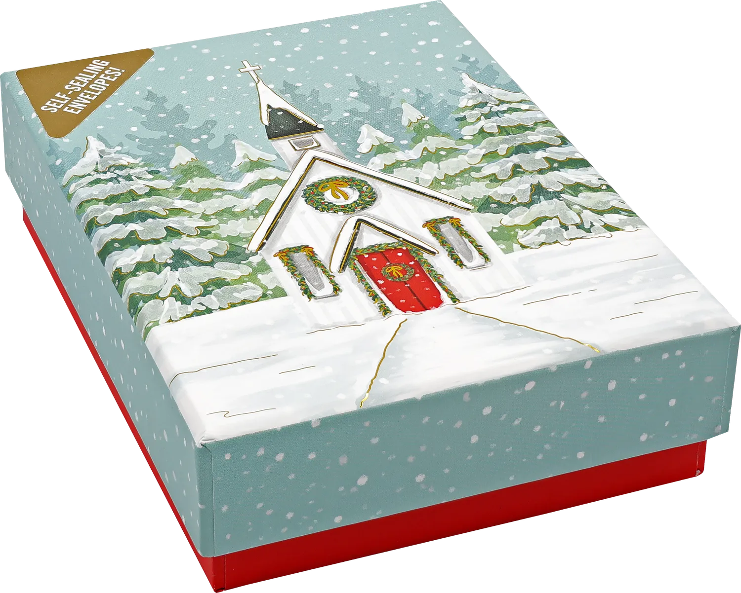 Peter Pauper Press Church in Snowfall julekort 20-pakning gullfolie