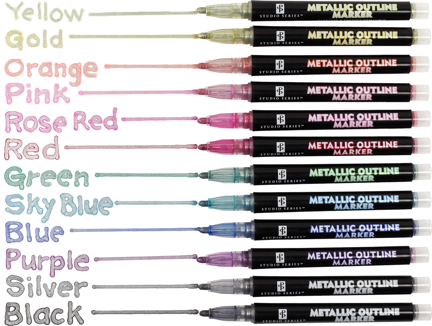 Studio Series Metallic Outline Markers tusjer 12 stk sølv