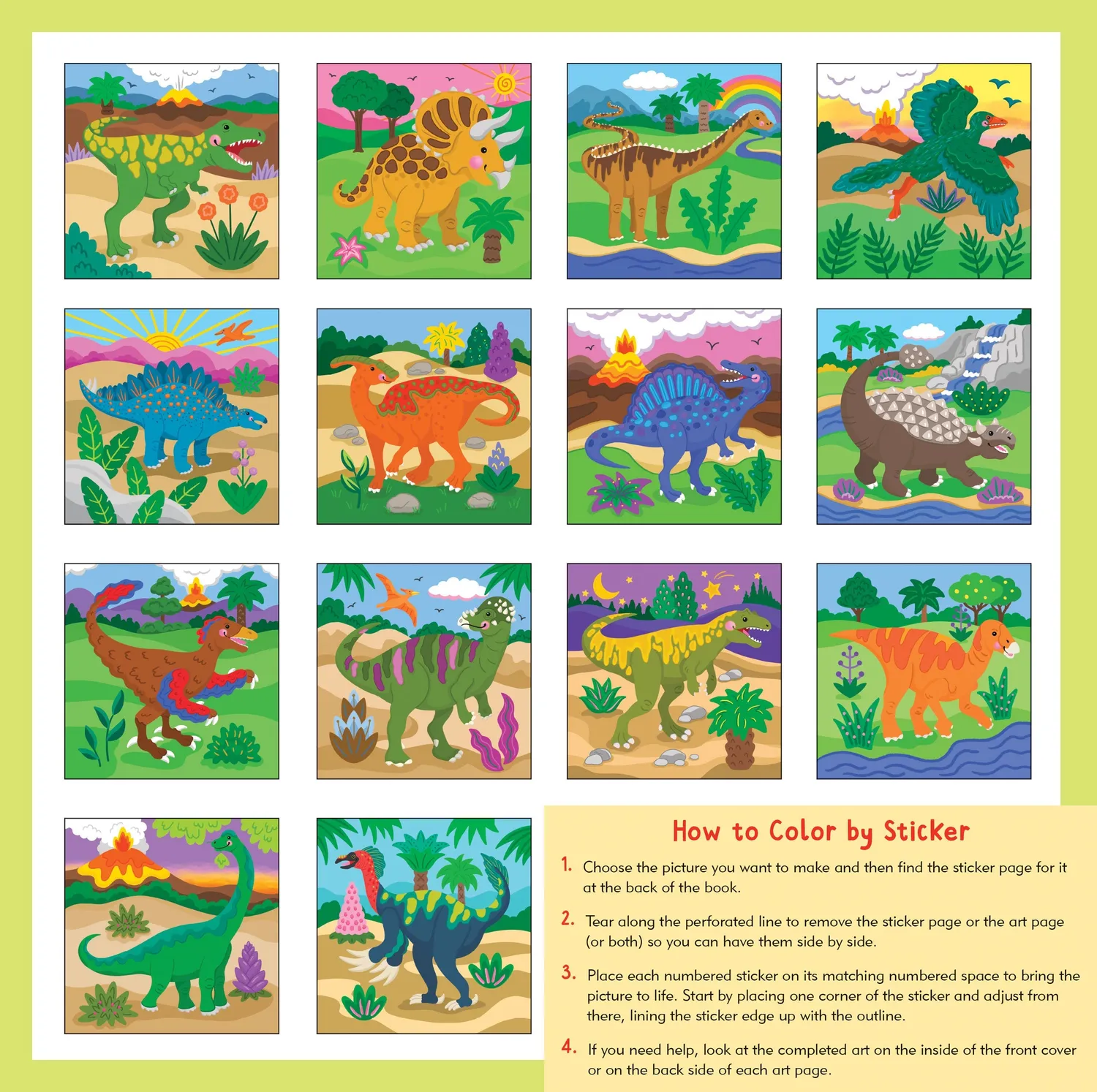 My First Color-by-Sticker Dinosaurs klistrebok 14 bilder